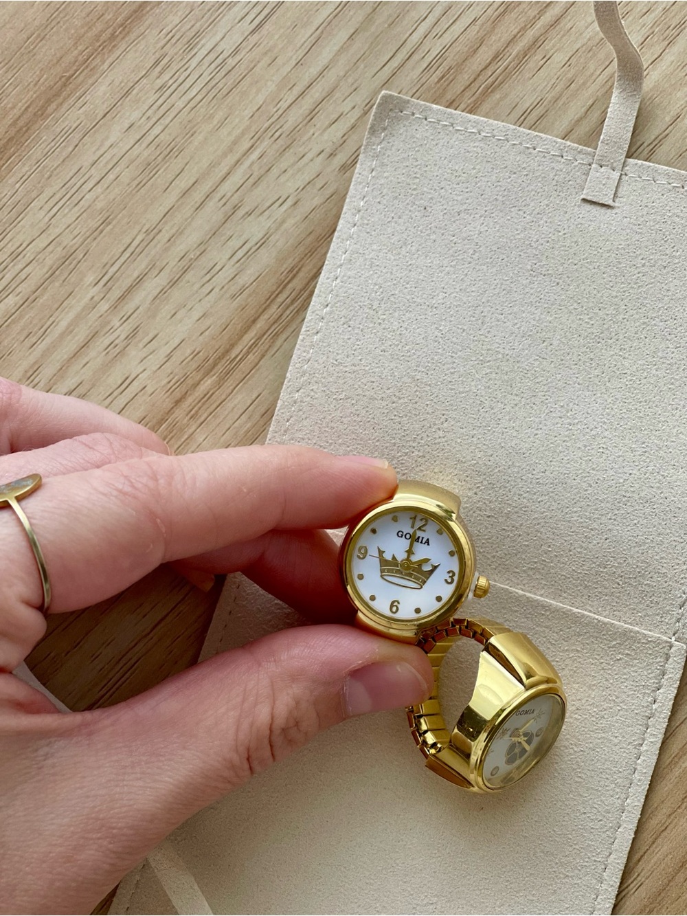 Gold Ring Watch with Crown Dial